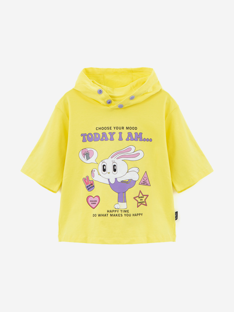 Футболка с капюшоном и принтом жёлтая для девочки Button Blue