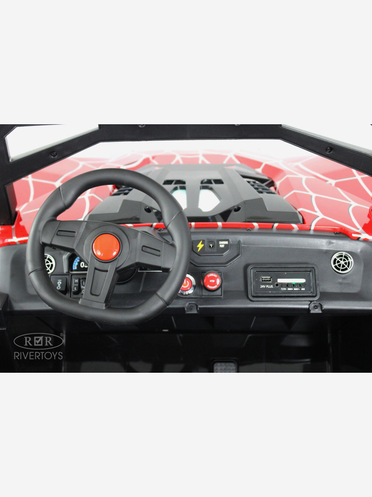 Детский электромобиль RIVERTOYS A707AA LUX NEW 4WD красный спайдер