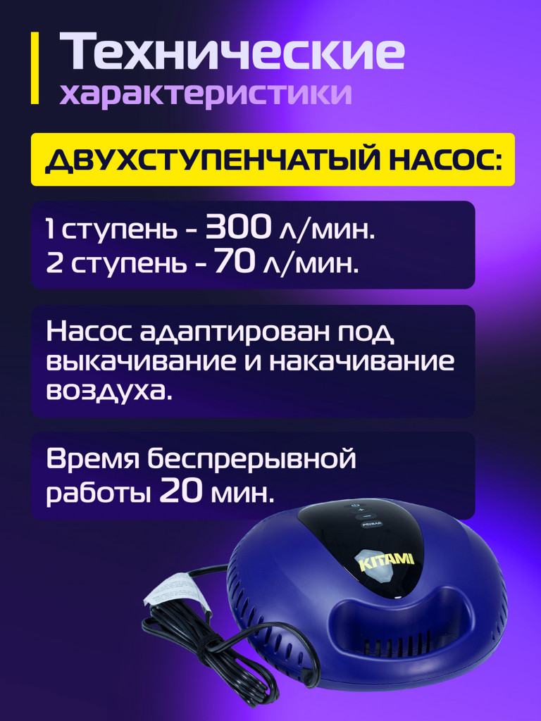 Электрический насос KITAMI KT-797 от прикуривателя для лодок ПВХ, сапбордов