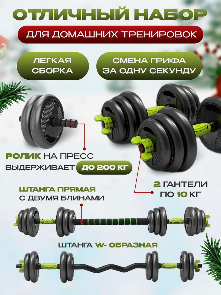 Гантели разборные KingFit набор 20 кг цвет зеленый