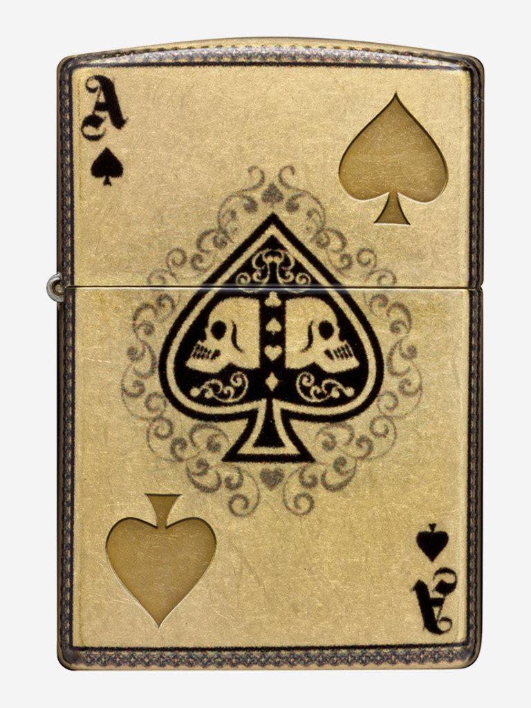 Зажигалка бензиновая ветроустойчивая Zippo Ace of Skulls Design 540 Tumbled Brass