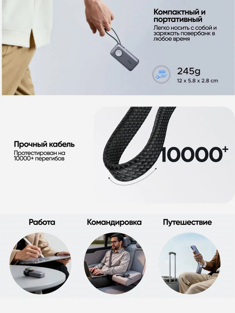Внешний аккумулятор UGREEN PB527 (55434B) 6000mAh Power Bank 30W с магнитной зарядкой. Цвет: серый космос