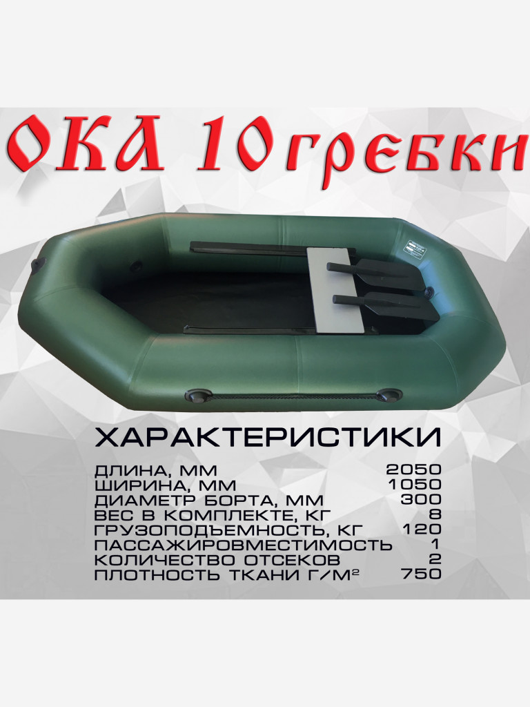 Надувная лодка Ока 10 гребки (205 см) гребная, цвет зеленый, одноместная