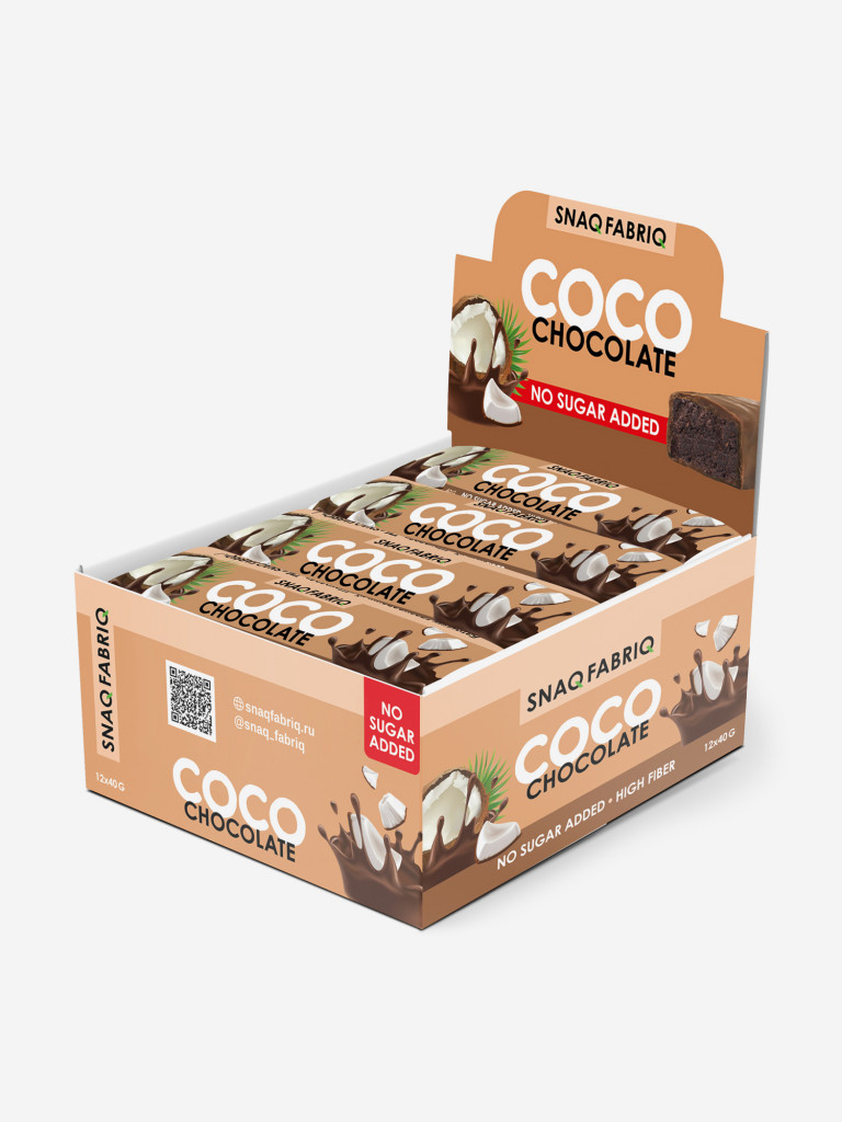 Кокосовые батончики 12 шт. Snaq Fabriq в шоколаде "COCO" со вкусом "Шоколад", 40г. х 12шт.