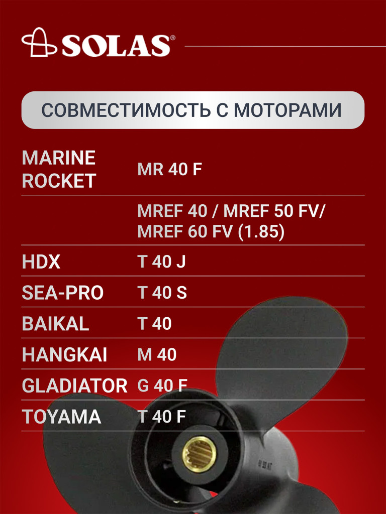 Винт гребной SOLAS для лодочных моторов Yamaha 40,60 лс, диаметр 11,8, шаг 11
