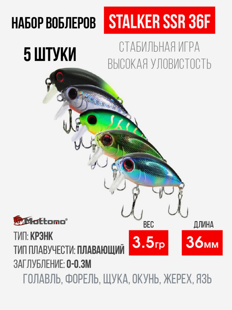 Набор воблеров Stalker 36F "5 в1" цв.mix-2