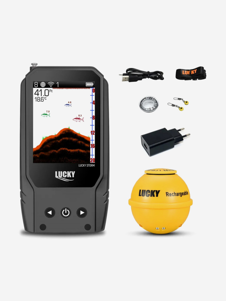 Эхолот Lucky FF205 LA, беспроводной датчик до 70 м, глубина 45 м, цветной экран