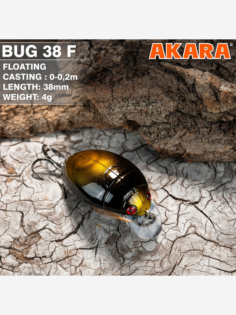 Воблер Akara Bug 38F кренк плавающий жук на голавля, язя, форель 4гр 4