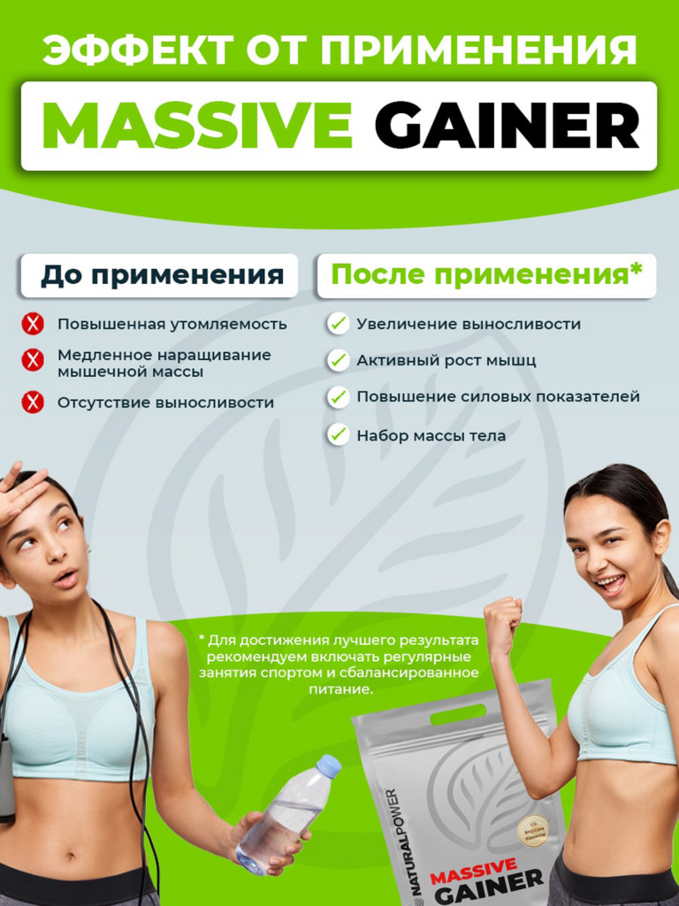 Гейнер Massive Gainer Natural Power 2500г Ваниль, Австрия