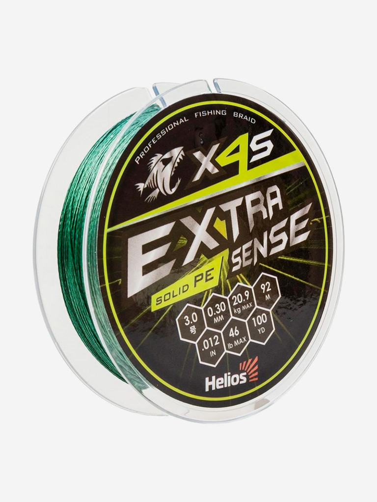 Шнур плетеный для рыбалки Helios Extrasense X4S PE, 92м, 0,30мм, 20,9кг, зеленый