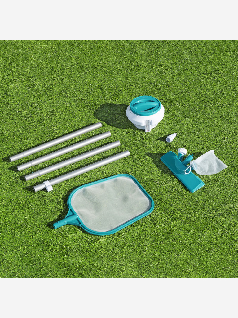 Набор для чистки бассейнов Bestway 58794 сачок, щетка, дозатор, тест-полоски, ремкомплект , ручка 161см