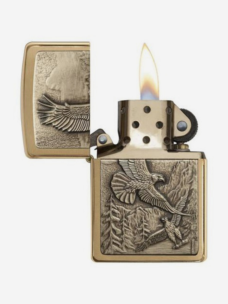 Зажигалка Zippo 20854 Classic Eagles Brushed Brass, золотистая