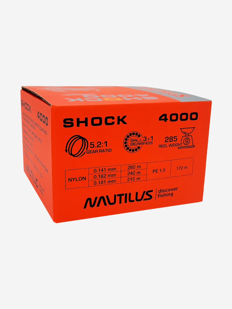 Катушка для спиннинга Nautilus SHOCK 4000, катушка для удочки с передним фрикционом