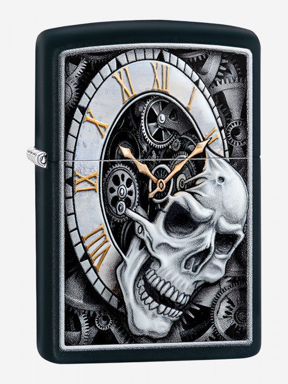 Зажигалка Zippo Skull Clock Design Black Matte