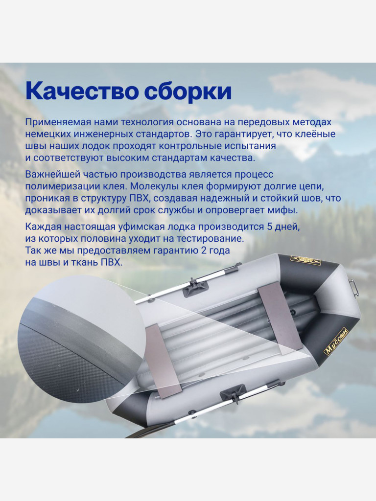Лодка ПВХ надувная для рыбалки Лодки Поволжья S-240 НД двухместная гребная с надувным дном, серо-черная