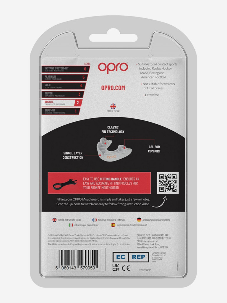 Боксерская капа взрослая, спортивная, защитная для зубов OPRO Self-Fit Bronze - White