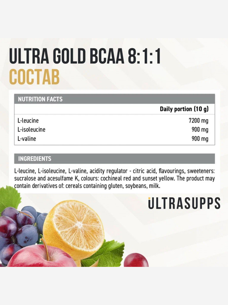 Аминокислоты BCAA 8:1:1 Ultrasupps Ultra Gold "Фруктовый пунш", 300 г