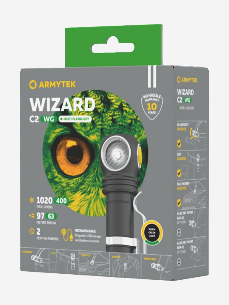 Фонарь налобный Armytek Wizard C2 WG Magnet USB, теплый свет