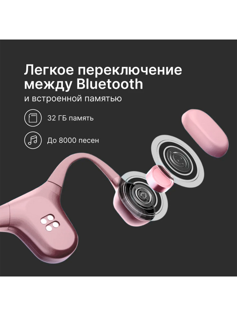 Беспроводные водонепроницаемые наушники с костной проводимостью Mojawa Run Plus Pink