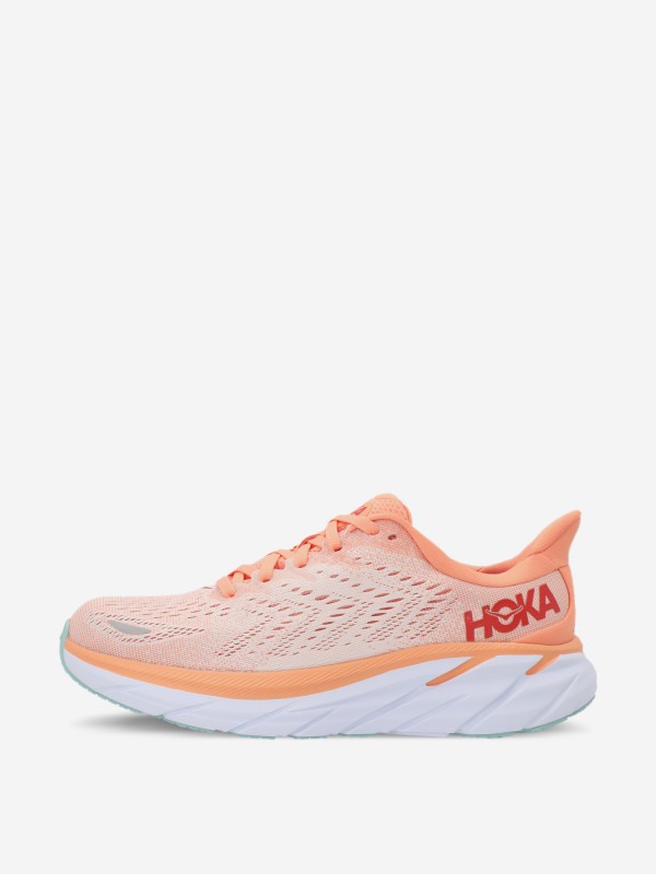 Кроссовки женские Hoka One One Clifton 8 серо-голубой/белый/оранжевый цвет — купить за 9799 руб. со скидкой 50 %, отзывы в интернет-магазине Спортмастер