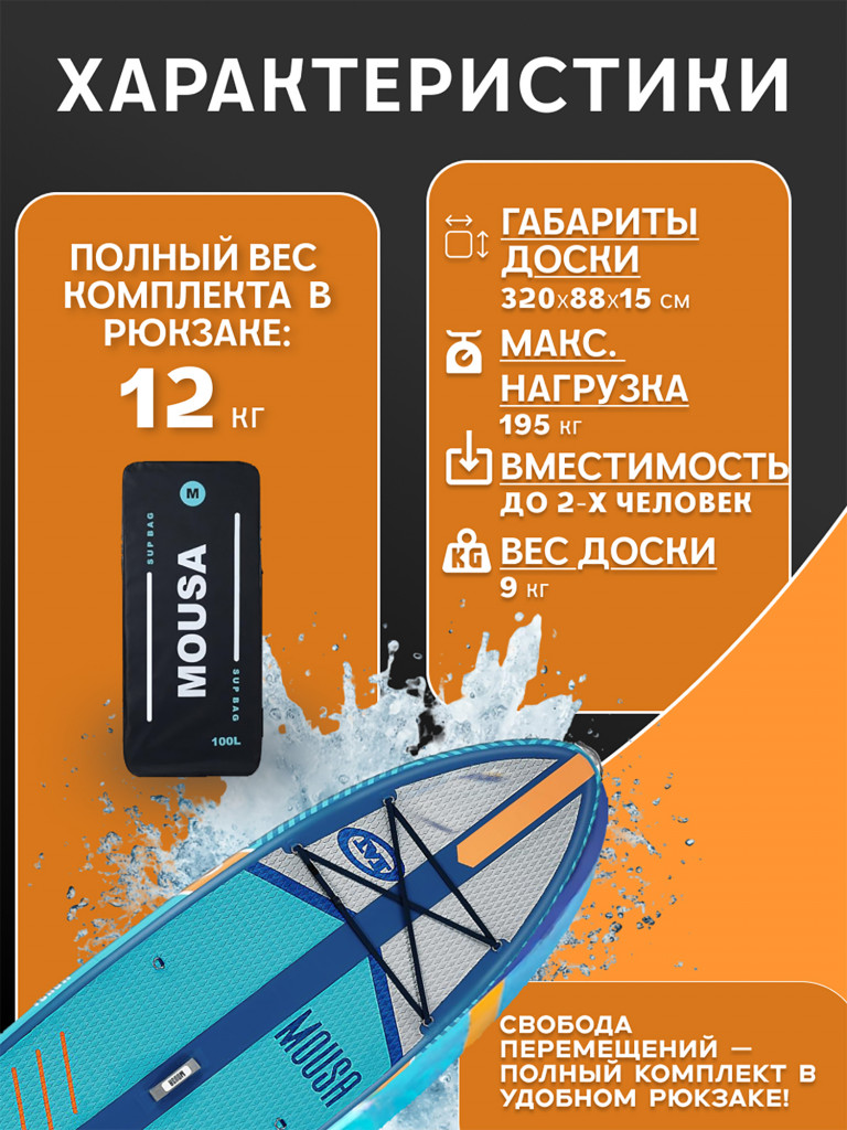 Сапборд двухслойный MOUSA Full Eva Blue 320 см