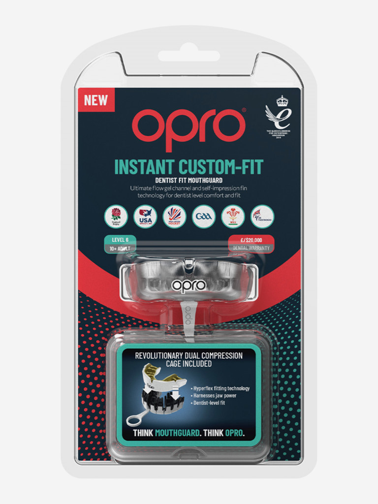 Боксерская капа взрослая, спортивная, защитная для зубов OPRO Instant Custom-Fit - Clear