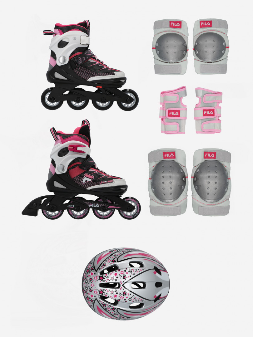 фото Набор детский: роликовые коньки, шлем, комплект защиты fila j-one combo 3 set, мультицвет