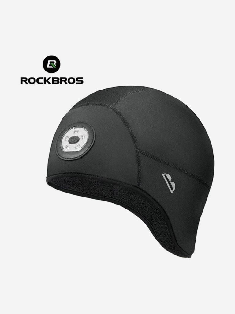 Шапка утепленная ROCKBROS черная, с фонариком, 3 режима