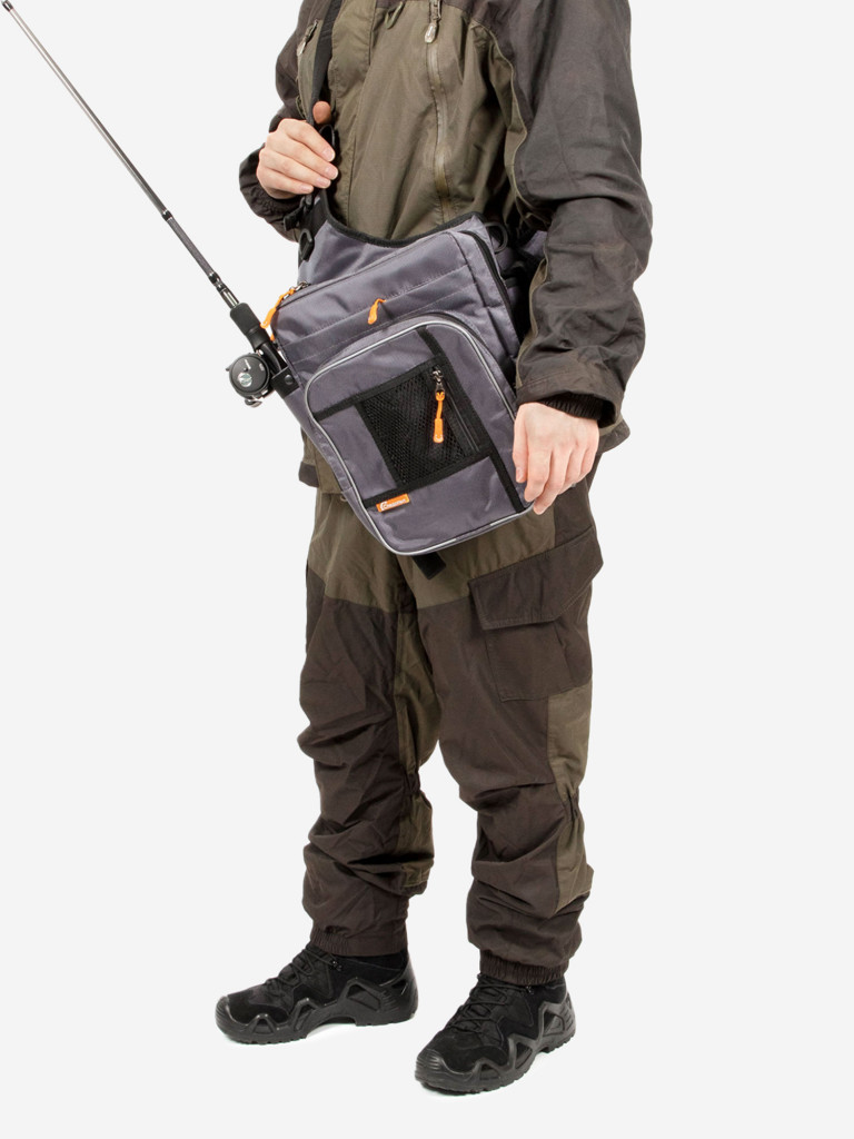 Сумка рыболовная Следопыт Fishing Shoulder Bag, 40х43х10 см, цвет серый.