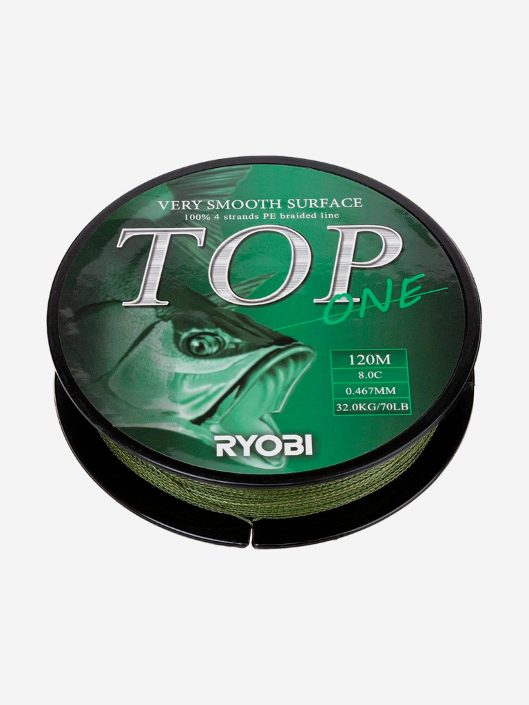 Шнур плетеный для рыбалки Ryobi TOP PE4X, 120м, 0,467мм, 32кг, темно-зеленый