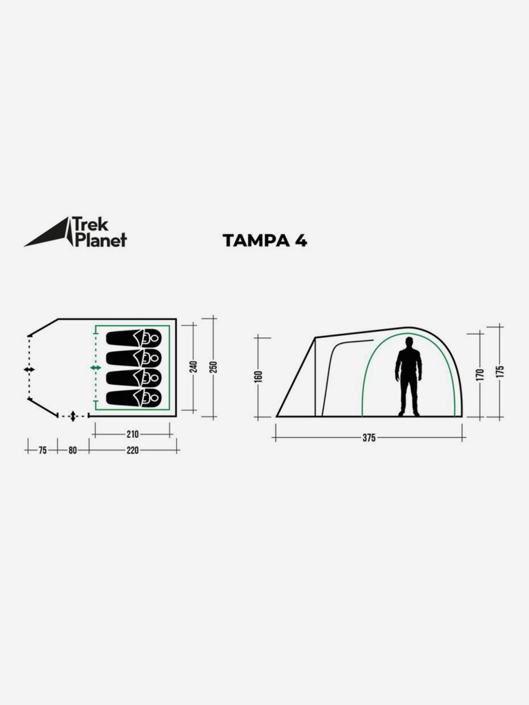 Четырехместная двухслойная кемпинговая палатка Trek Planet Tampa 4