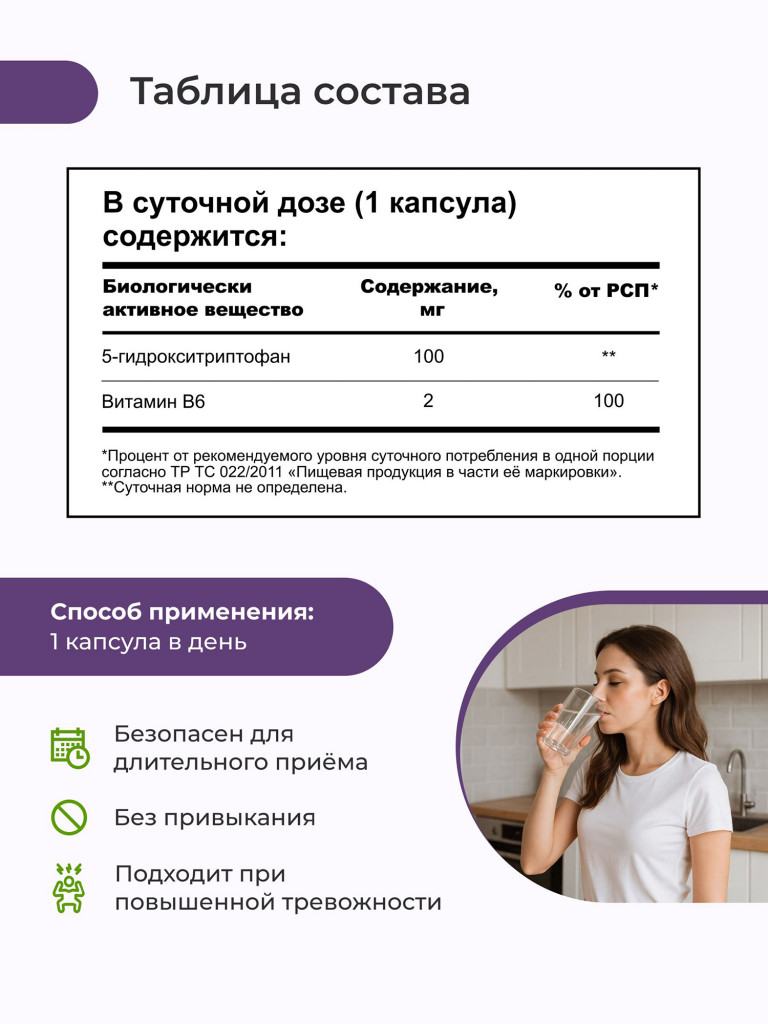 5-HTP PRO (5-Гидрокситриптофан) с витамином B6 Nooteria Labs, 60 капсул
