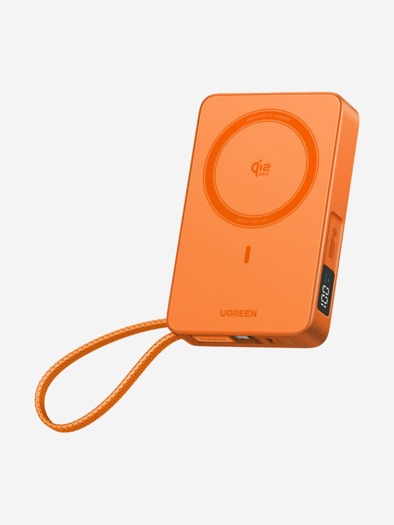 Внешний аккумулятор UGREEN PB773 (95083B) "MagFlow" 30W W-less 10000mAh Qi2.2 Power Bank&Built-in Cable (CCC) со встроенным кабелем USB-C