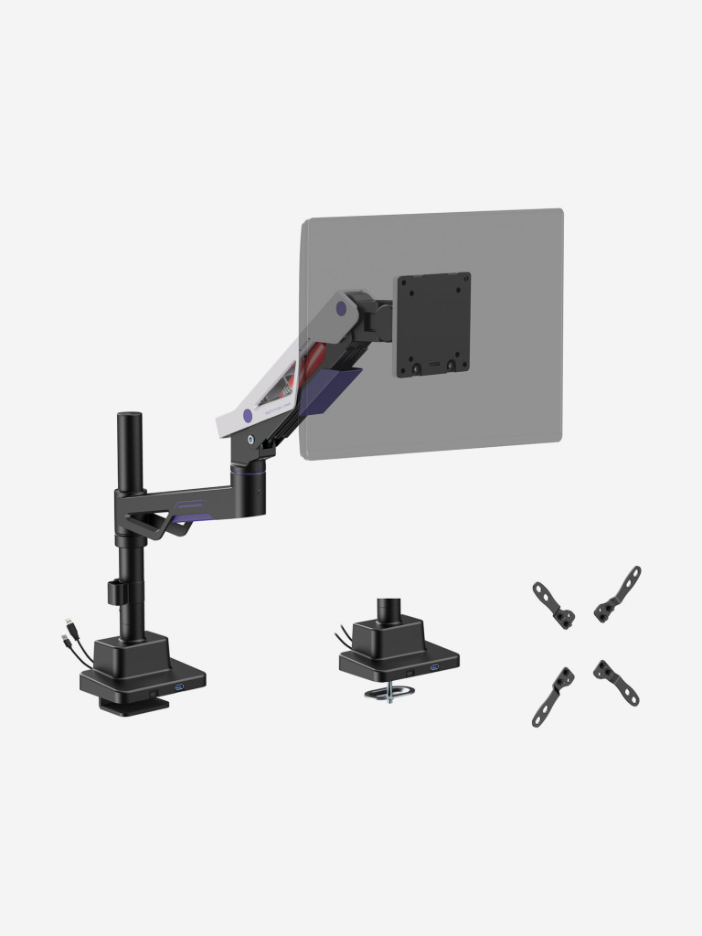 UNITEKI FMGT401GL ATLAS NEO GAMING LINE кронштейн для монитора со струбциной, газлифт, 24-57", вертикальная регулировка, нагрузка 2-30 кг