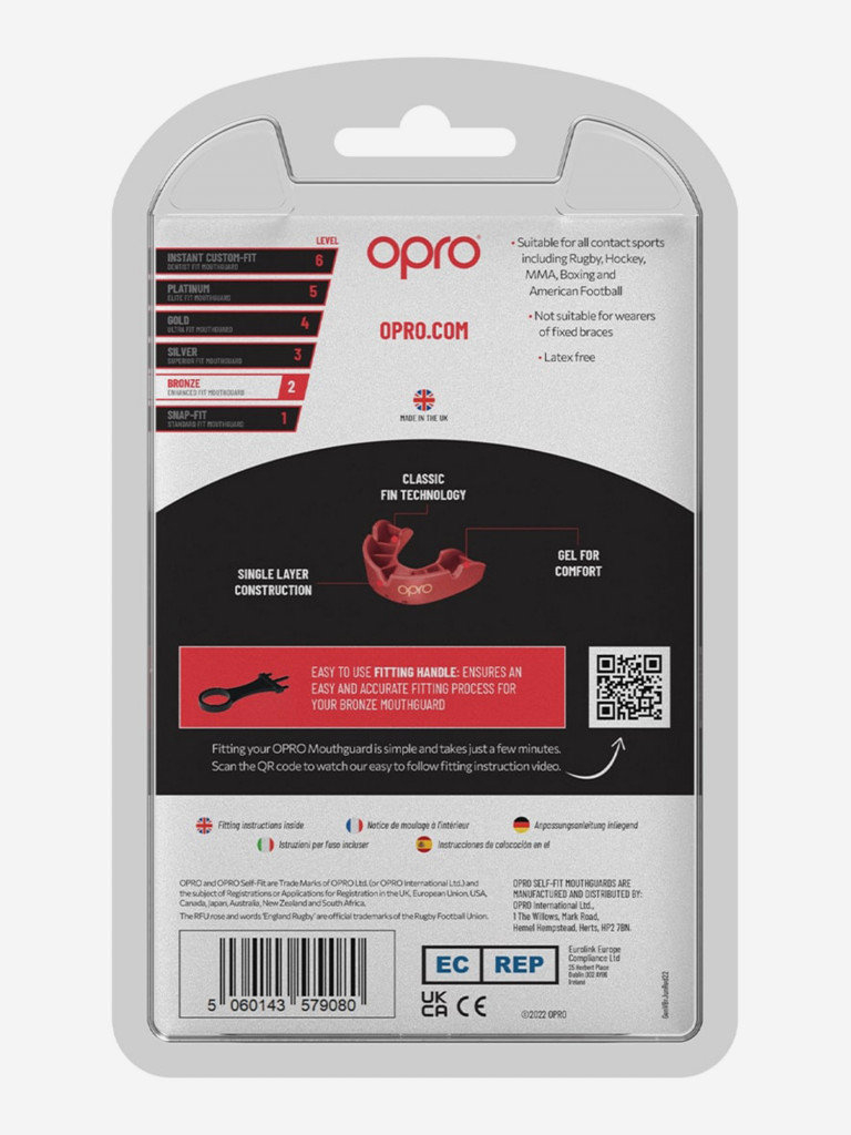 Детская боксерская капа, спортивная для защиты зубов OPRO Self-Fit Bronze - Red