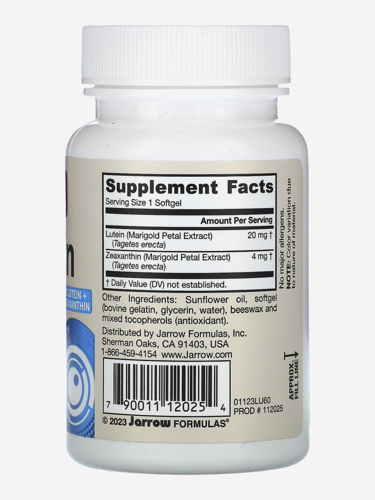 БАД Лютеин комплекс для глаз, для зрения, витамины для глаз Jarrow Formulas Lutein, 60 softgels