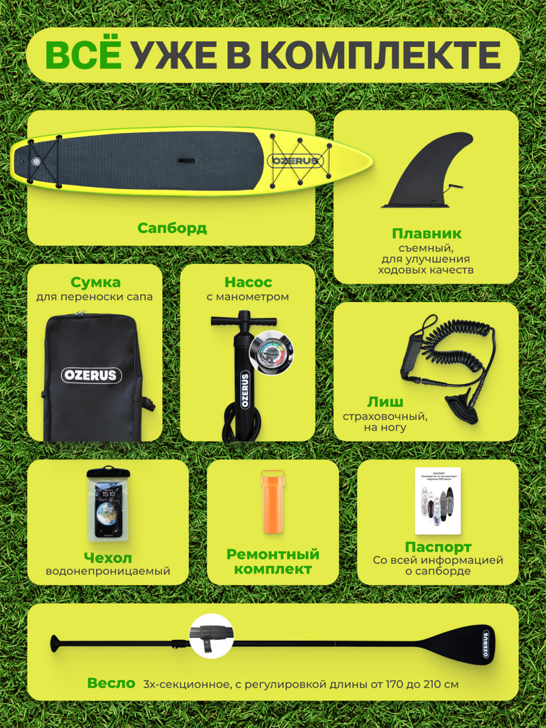 Сапборд надувной двухслойный OZERUS серия PRO 10.6'