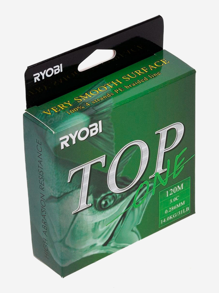 Шнур плетеный для рыбалки Ryobi TOP PE4X, 120м, 0,286мм, 14кг, темно-зеленый