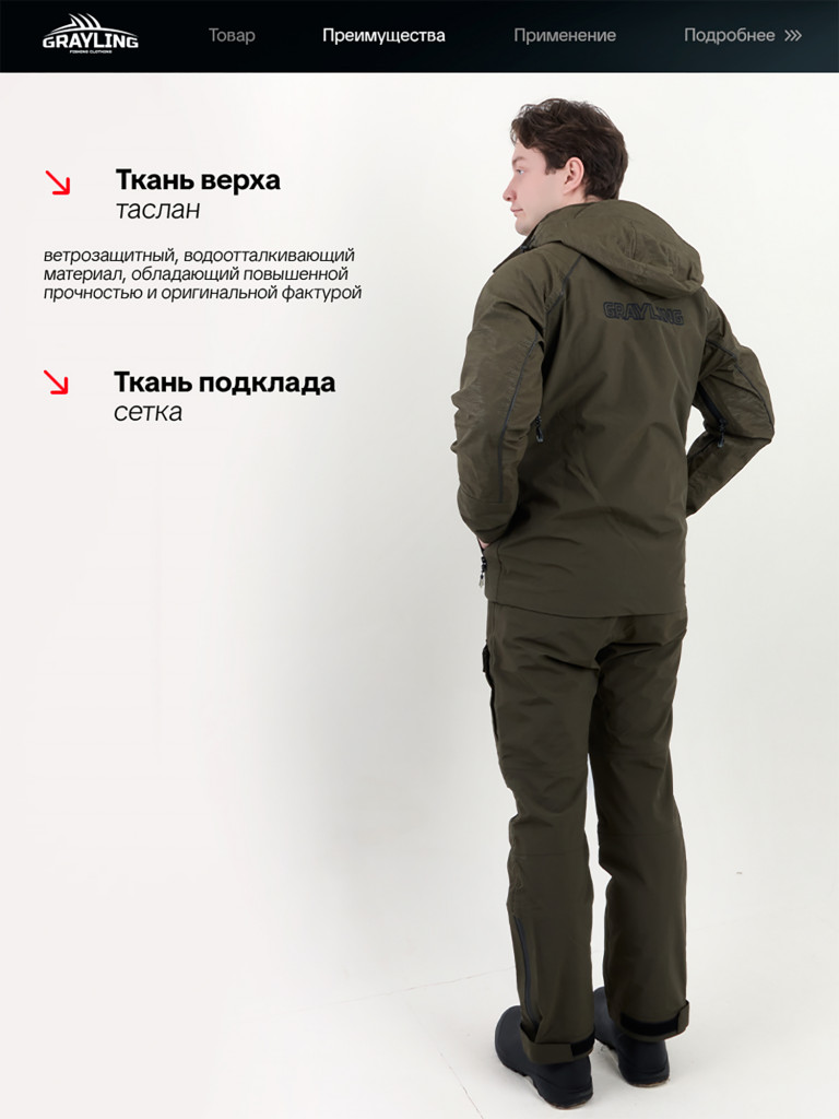 Костюм летний мембранный Тугур для рыбалки GRAYLING, хаки