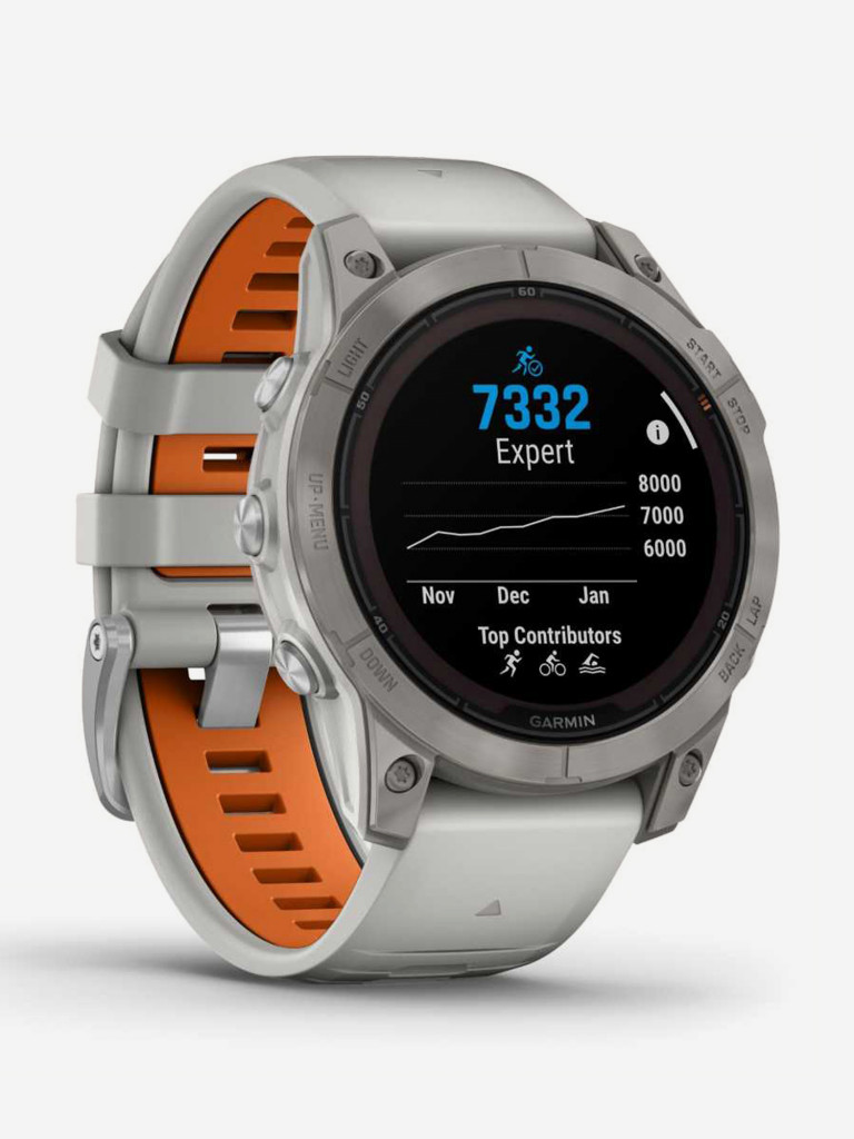 Спортивные часы GARMIN FENIX 7 PRO Sapphire Solar титановый серый с серо-оранжевым ремешком