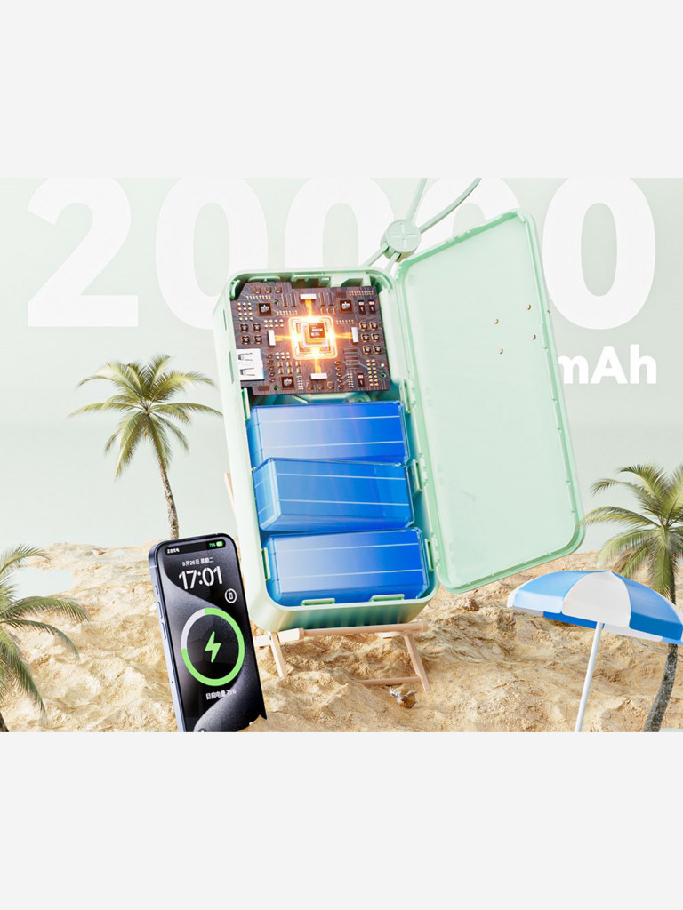 Внешний аккумулятор ROCK Y18 Fridge Series Fast Charging Power Bank with Cables зеленый