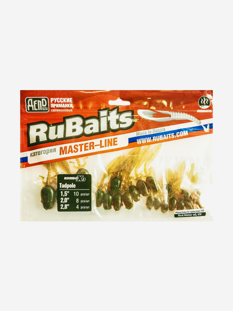 Набор для рыбалки. Cиликоновые приманки. Головастик RuBaits Tadpole 38, 50, 70 мм Cлаг, рак, личинка. На окуня судака форель. Микроджиг. Маш масло красное Red Motor oiL UV