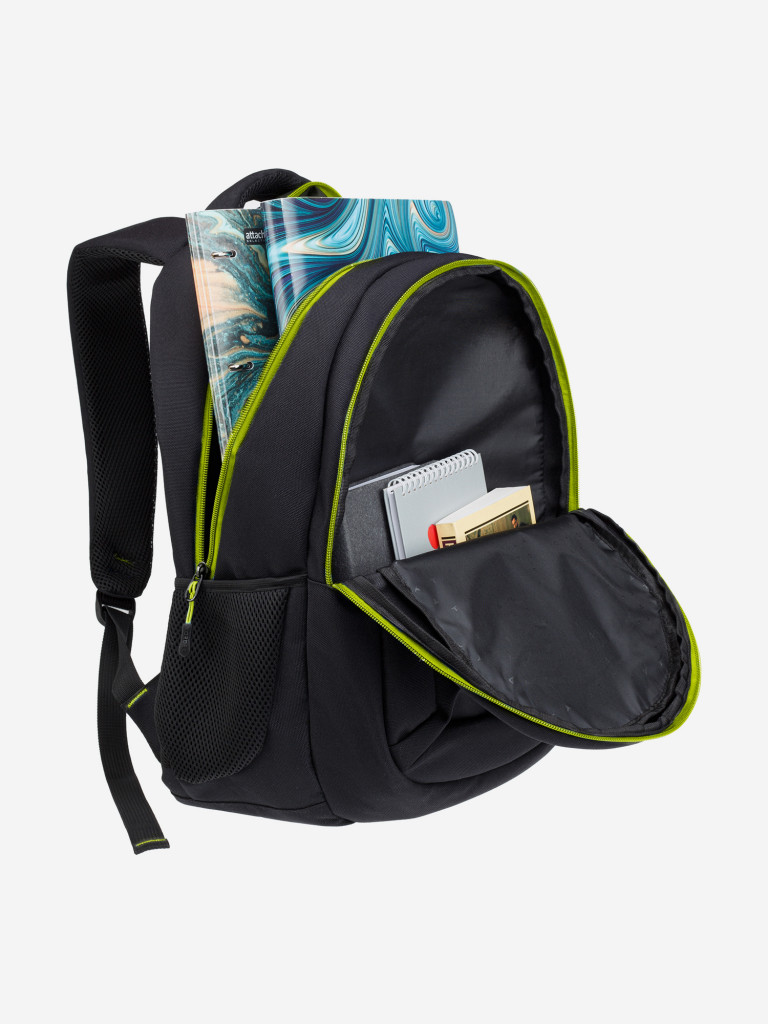 Рюкзак TORBER CLASS X, черный с зеленой вставкой, 45 x 32 x 16 см +Мешок для сменной обуви в подарок