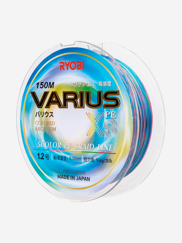 Шнур плетеный для рыбалки Ryobi VARIUS PE8X, 150м, 0,185мм, 9кг, мультиколор