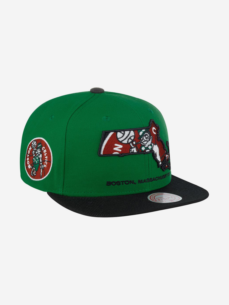 Бейсболка с прямым козырьком MITCHELL NESS HHSS3459-BCEYYPPPGNBK Boston Celtics NBA