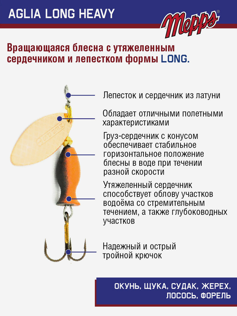 Блесна Mepps AGLIA LONG HEAVY 1 CU NR/OGE