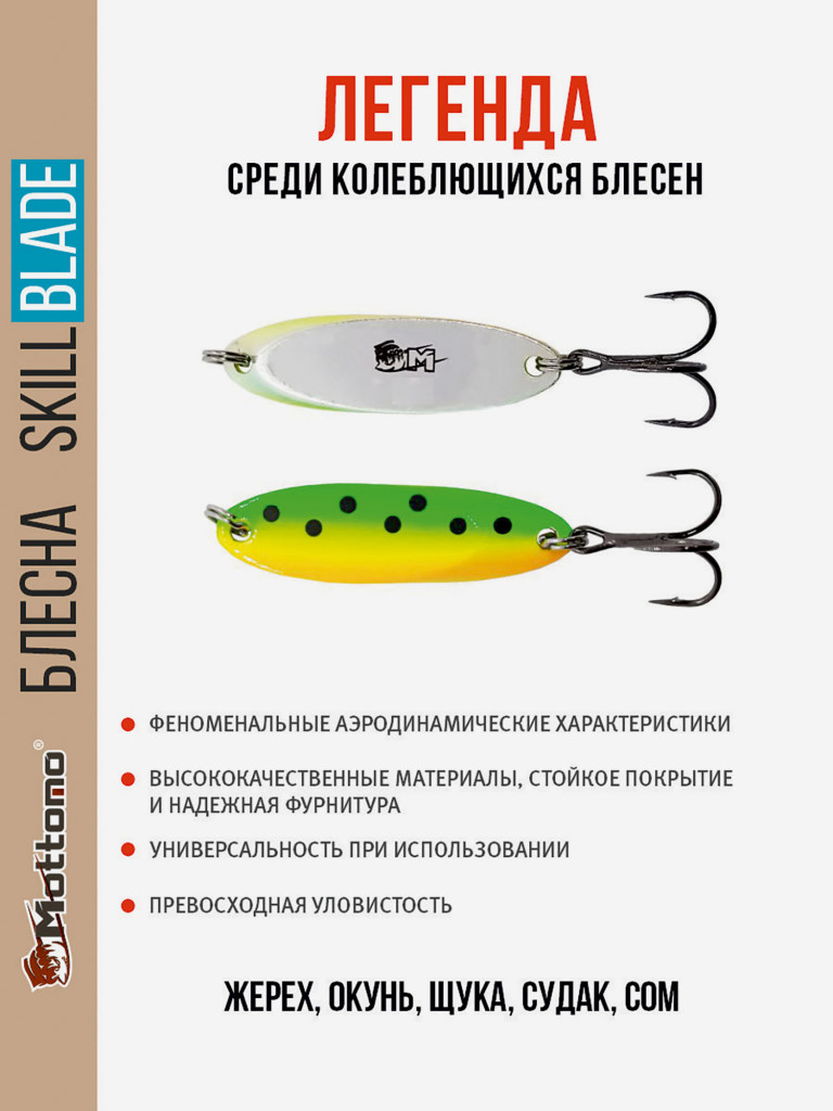 Блесна колеблющаяся для рыбалки Mottomo Skill Blade 21g Fire Tiger 2 . Колебалка на жереха, щуку, окуня, голавля, форель
