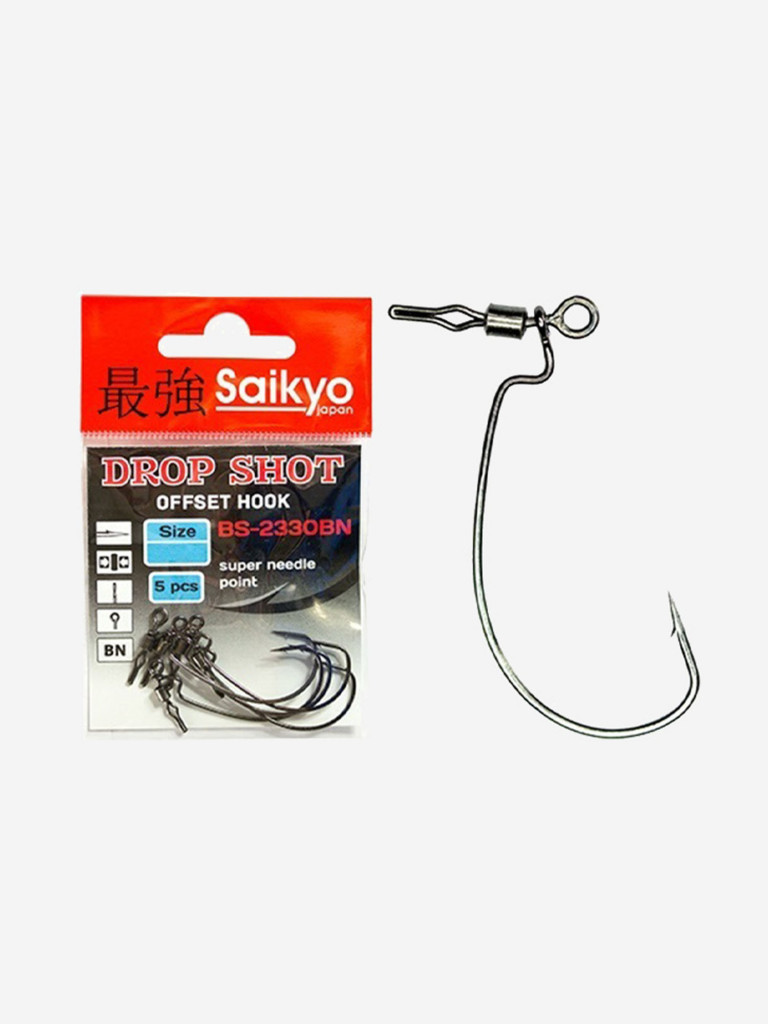 Крючки для рыбалки офсетные Saikyo BS-2330 Drop Shot BN ( 1 упк. по 5шт.)  Black Nickel цвет — купить за 393 руб. со скидкой 23 %, отзывы в  интернет-магазине Спортмастер