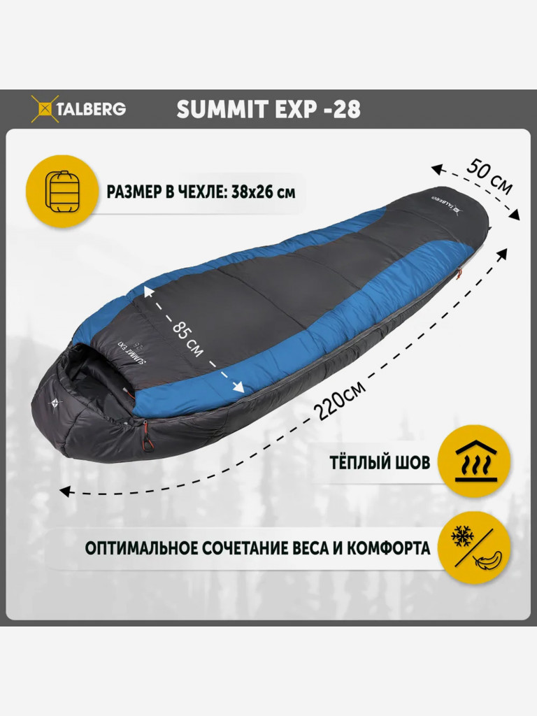 Спальный мешок Talberg SUMMIT EXP -28 C (серый/синий правый)