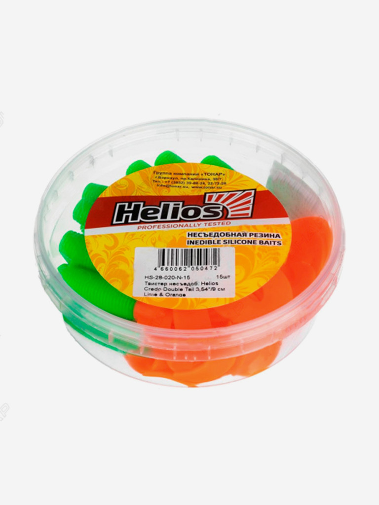 Мягкая приманка Helios Credo Double Tail, 3,54" / 9 см, Lime & Orange, 15 штук (HS-28-020-N-15)